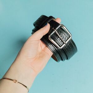 NWOT Black Cowhide Leather Textured Stamped Embossed Mens Western Belt Silver